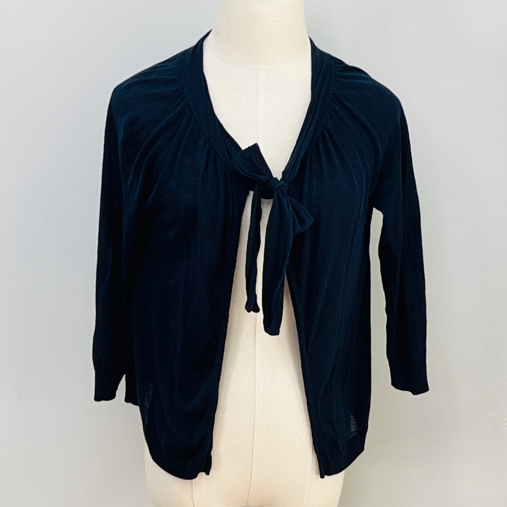 J.Crew Navy Blue Silk Linen Tie Front Cardigan Sweater RN77388 Small